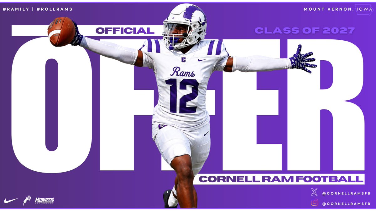 peyton18_s's tweet photo. #AGTG I am blessed to receive an offer from @CornellRamsFB from @FBCoachRitchie. @MaxBoland_FB @CoachJuscik @coachbradford9 @Panthers2493 @coach_cgibson @mobelite24 @LeeCare87291057 @_EliteProspects https://t.co/sHOUmTGYmw
