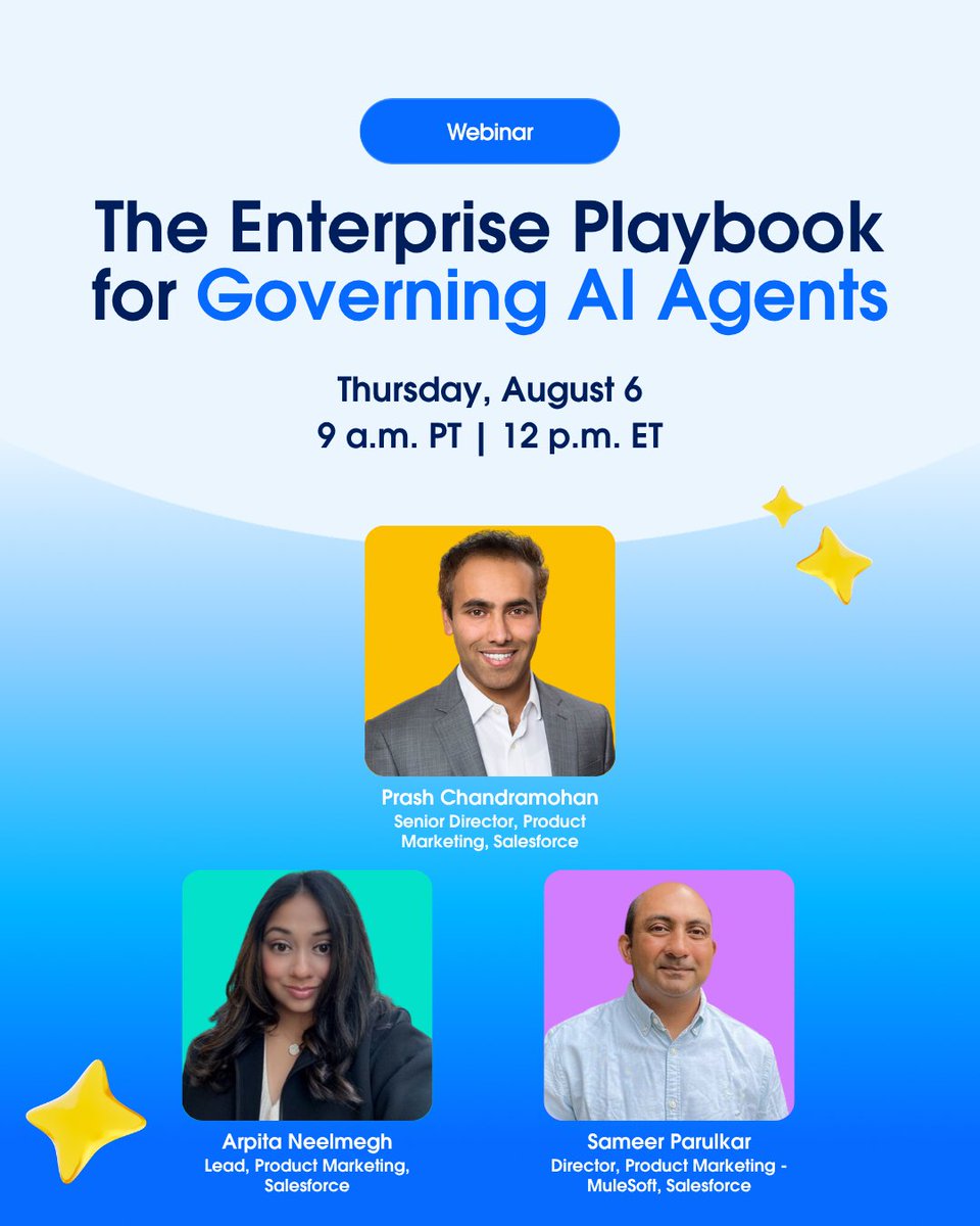 SalesforceforIT's tweet photo. Three reasons your AI agents need governance now 👇
1) They're making real decisions
2) Fragmented tools are too hard to manage
3) Regulators expect it, today

Join our Aug 6 webinar with @Salesforce governance experts to go from ungoverned to auditable. Register today: https://t.co/uuXaXI3BEW
