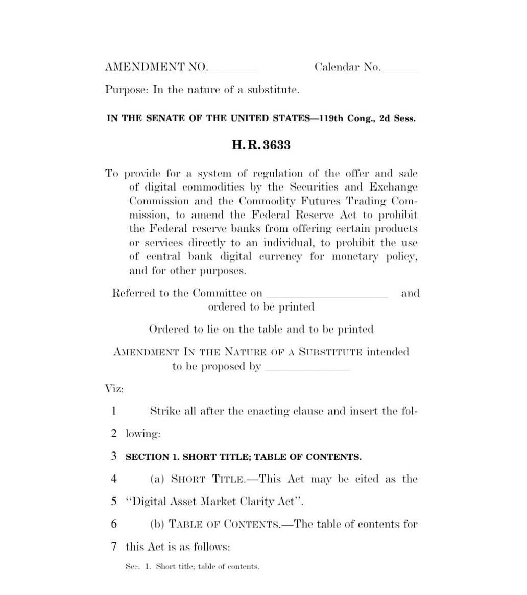 martypartymusic's tweet photo. US Senate Republicans release new crypto Clarity Act draft bill. https://t.co/sPmIoZKcqU