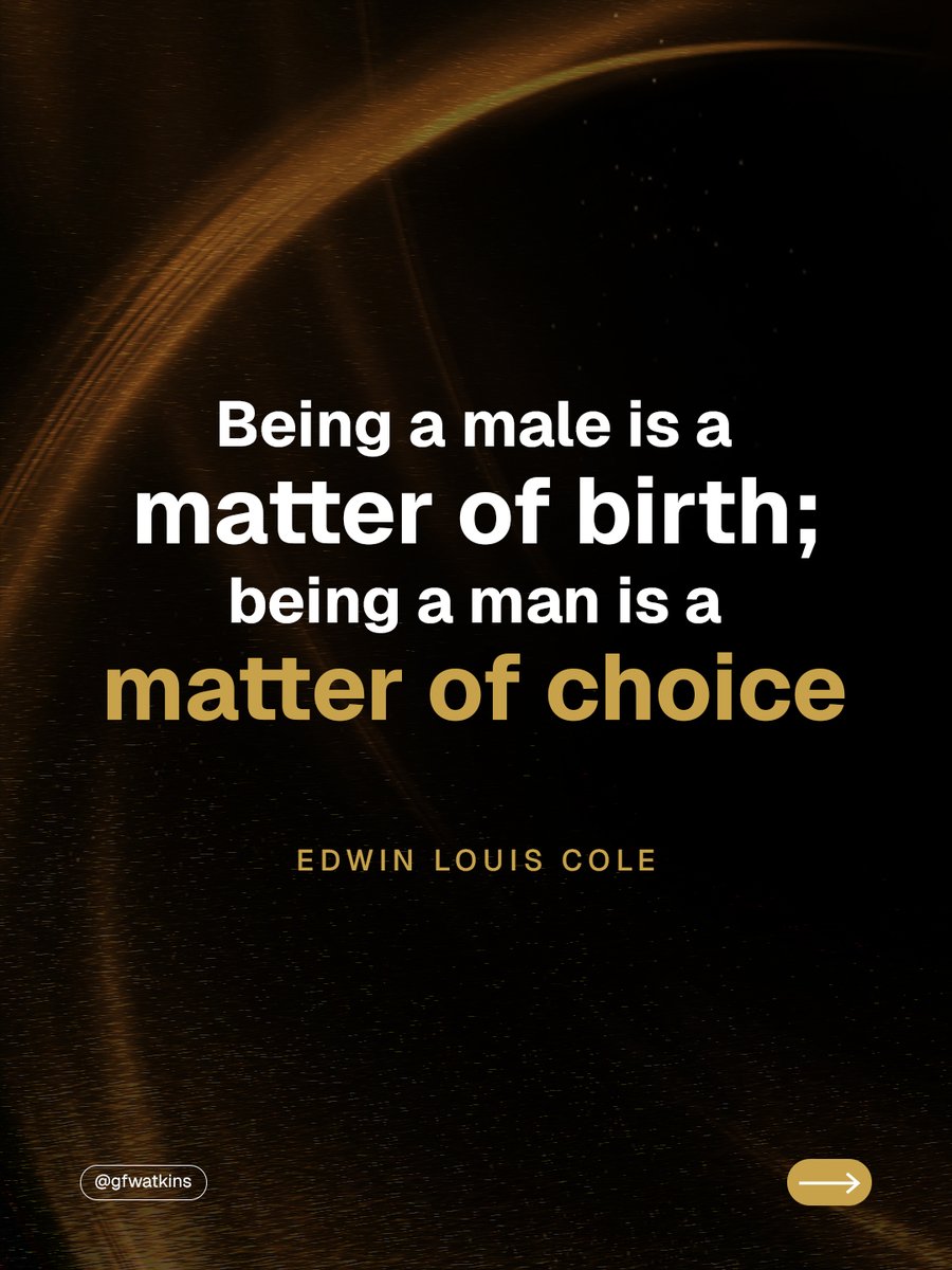 gf_watkins's tweet photo. Being male is a matter of birth; being a man is a matter of choice.
Your purpose isn’t random; it’s built through action and leadership.
Connect with your purpose and lead others with integrity.
#GFWatkins #Manhood #Decisions #Purpose #Leadership #TakeYourPlace https://t.co/HDIDYqMOmD