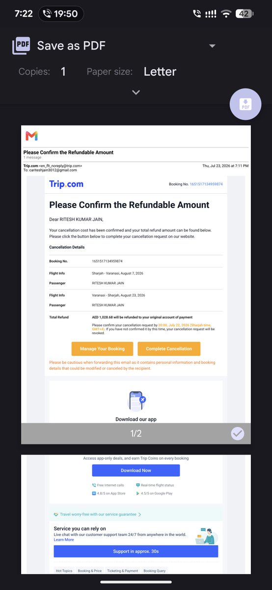 rkj3012's tweet photo. I booked my flights from @Trip , I received a full refund from @AirIndiaX, however @Trip is not giving my full refund. Proofs attached. https://t.co/4FT4Hpx3Ln