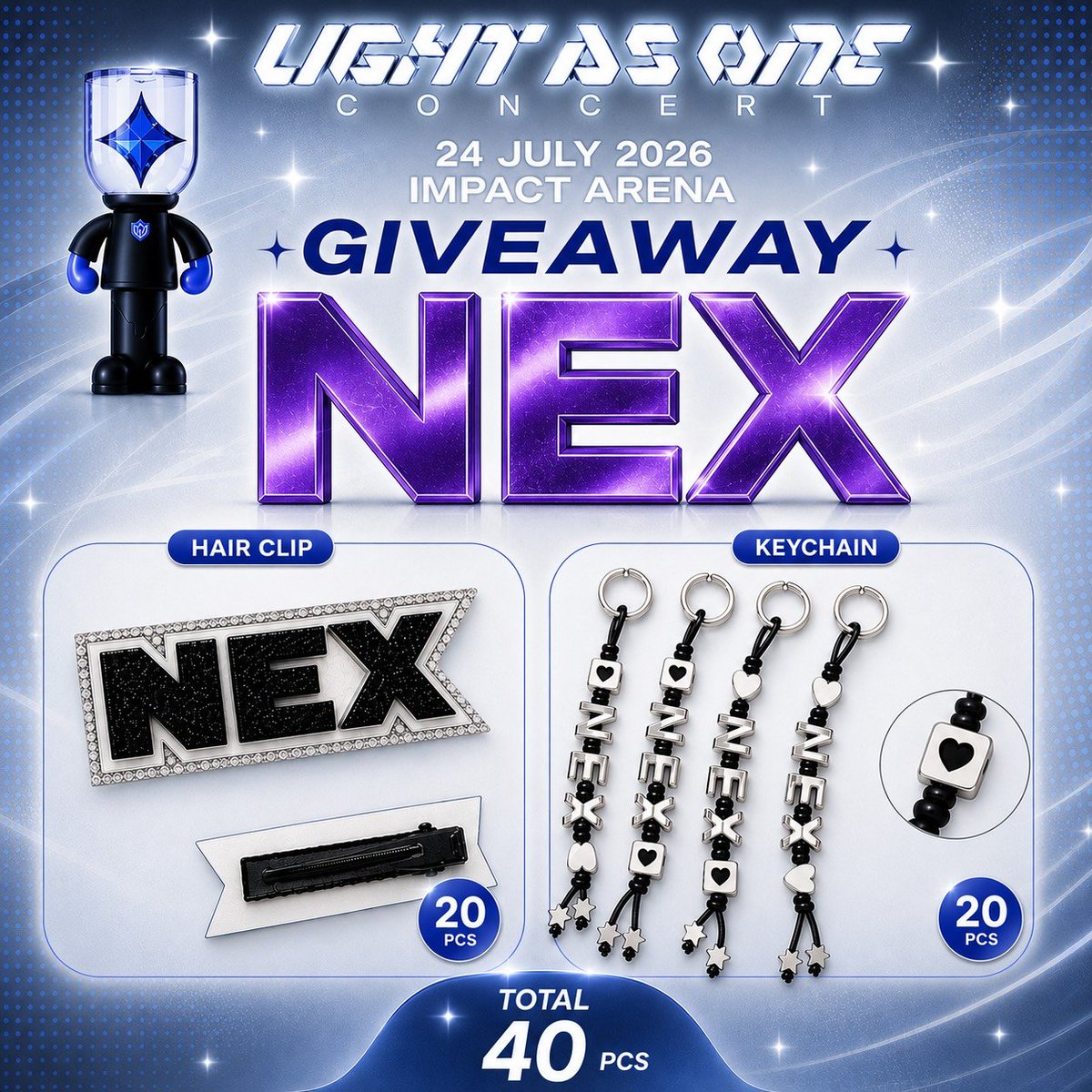 WwanNight's tweet photo. 💜🐈‍⬛ Giveaway #NEXnattakit 🐈‍⬛💜
For #BUS_LIGHTASONE 2026

💜 Hair Clip 20 psc
💜 Keychain 20 psc

🗓️ : 24 Jul 2026
📍 : IMPACT ARENA
🕚 : TBA

ฝากป้าๆ แม่ๆ พี่ๆ แวะมารับน้องด้วยน๊าา งานแฮนเมคสุดๆๆ 💕

#BUSbecauseofyouishine https://t.co/9yblUHL3pK