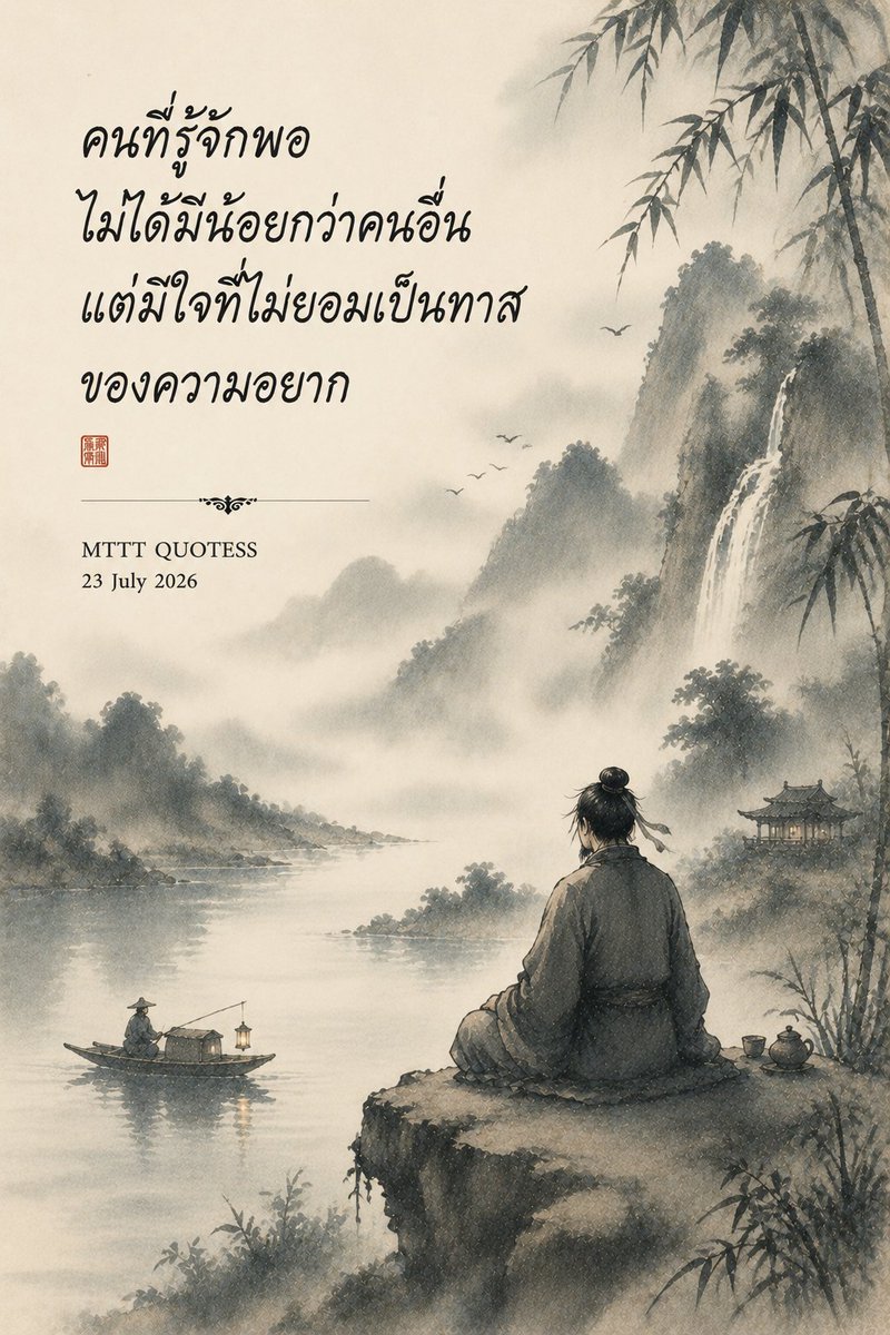 MTTTFounder's tweet photo. "คนที่รู้จักพอ ไม่ได้มีน้อยกว่าคนอื่น แต่มีใจที่ไม่ยอมเป็นทาสของความอยาก"
MTTT QUOTESS
23 July 2026
#MTTTQuotess #คำคม #คติสอนใจ https://t.co/dizHsWdMd6