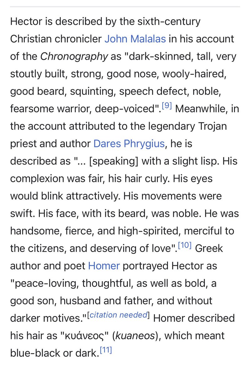 SendPie2Senpai's tweet photo. Errbody complaining about Black n brown ppl in the Odyssey, when Hector from the Iliad is literally described as dark skinned with wool hair yet somehow this what he looked like in Troy with absolutely no argument from these white walkers. https://t.co/jKCKwTzLhX