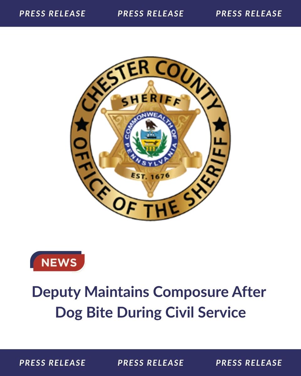 CCSOPA's tweet photo. CCSO Deputy Kiri Burgos was attacked by a dog while serving civil paperwork Friday, July 17. The incident occurred in Coatesville at about 11 a.m. During the interaction, the dog jumped on Deputy Burgos and bit his left forearm... #CCSONews https://t.co/8vtW7SkzwQ