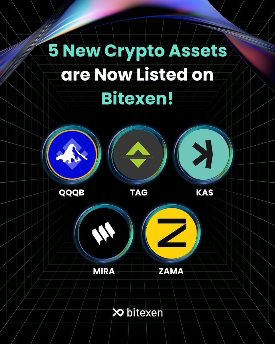 bitexencom's tweet photo. QQQB, TAG, Kaspa, MIRA and ZAMA are Now Listed on Bitexen! 🚀

➡️ For details, click: https://t.co/dHITglFTNA

#Bitexen https://t.co/6i7Kti9rSO