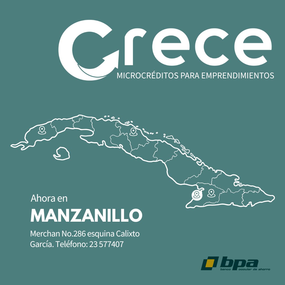 PNUDCuba's tweet photo. El municipio de Manzanillo en Granma cuenta a partir de hoy con la oferta del microcrédito Crece para emprendimientos.

El BPA en la provincia implementa esta acción de continuidad, a partir de las experiencias piloto anteriores acompañadas por PNUD.

👉https://t.co/FWivYDgRHY https://t.co/rngcGW00jq