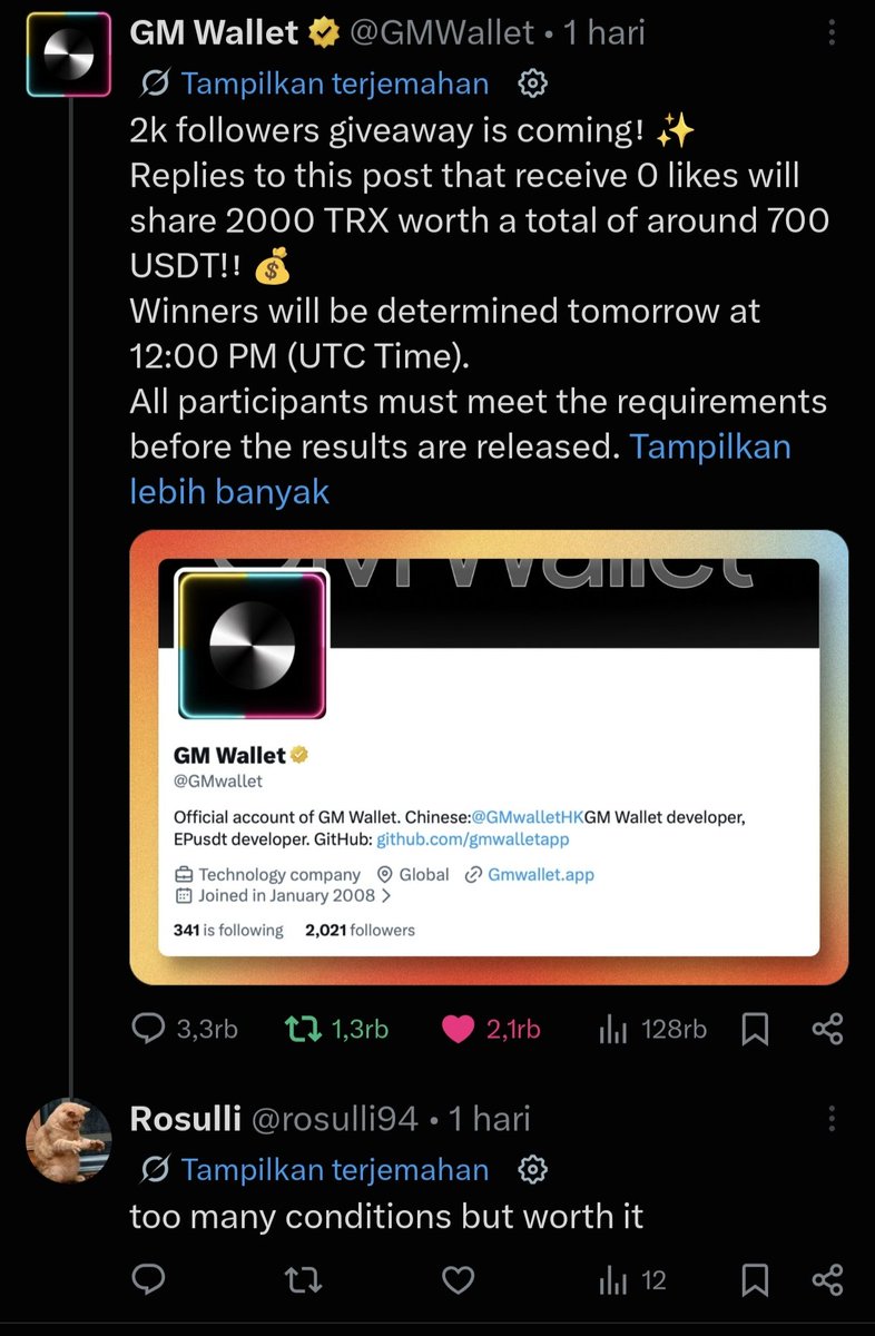 rosulli94's tweet photo. @GMWallet @Juztin23989 @srisasibe1 @jingjin51691169 @ZenWeb3Aura @ColdDog996 @Subianto211 @xiaobao_52000 @OSHIVANA @NawabEkta @YsaCassiopeia @maranathaP2023 @findsas22 @Manbuz3dr TT7gYHQbiYhXZ5rBWDuasqYhXfdzrUAV4W

Please try to check, sir, I really like 0 likes🥲 https://t.co/ZGyz9soxtJ