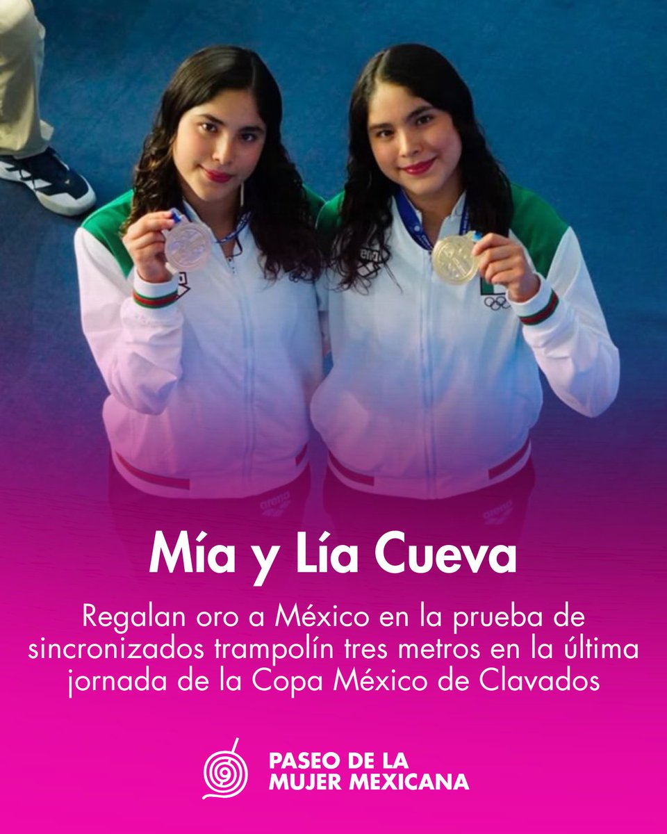 paseodelamujer1's tweet photo. 🥇Las gemelas Lía y Mía Cueva se subieron a lo más alto del podio en la Copa México de Clavados tras una actuación impecable en el trampolín de 3 metros sincronizado, de la Copa México.
¡Muchas felicidades! 💜
#PaseoDeLaMujerMexicana #OrgulloMexicano #Clavados #LiayMiaCuevas https://t.co/afvLNWOXDZ
