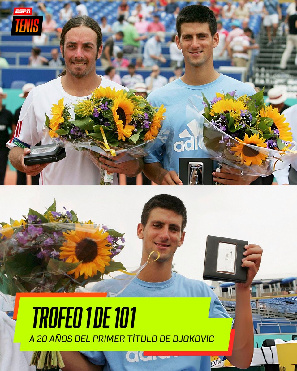 ESPNtenis's tweet photo. 🥹 El comienzo de una historia hermosísima.

🔙 20 años atrás, Djokovic ganaba su primer título ATP en Amersfoort. 🏆

📺 Mirá el mejor tenis en el Plan Premium de Disney Plus. https://t.co/ztnNVWguly