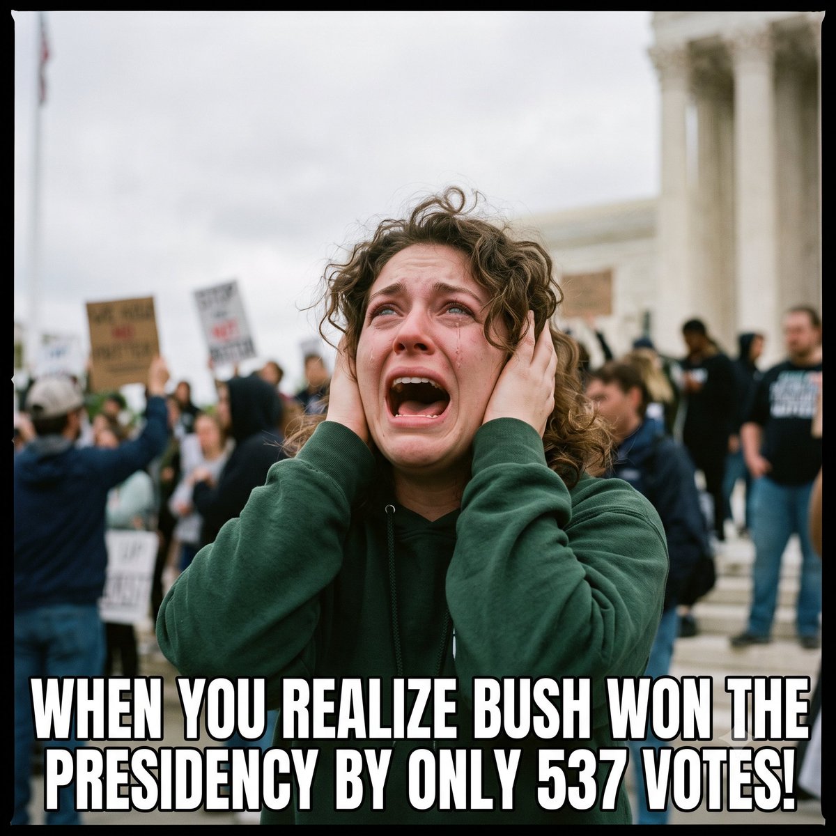 danemayer's tweet photo. @WesternLensman In 2000, Bush won by only 537 votes. DEMs tried repeatedly to overturn that result and screamed about it for years. 

It doesn't take a lot of votes to turn an election. https://t.co/HvVF2q6flO
