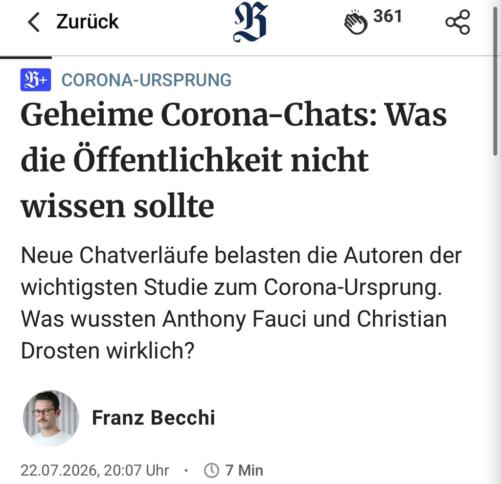 rosenbusch_'s tweet photo. „Aus den jüngst bekannt gewordenen Nachrichten geht hervor, dass einzelne Autoren auch nach der Veröffentlichung weiterhin alternative Szenarien erörterten und dabei teils Unsicherheiten einräumten. Zu den zentralen Streitpunkten gehörten mögliche Experimente zur Risikosteigerung von Erregern – sogenannte Gain-of-Function-Forschung (GoF) am Wuhan Institute of Virology (WIV) – sowie die sogenannte Furinspaltstelle, eine spezifische genetische Eigenschaft im Spike-Protein von Sars-CoV-2, die mit einer erhöhten Infektiosität des Virus beim Menschen in Verbindung gebracht wird.“

https://t.co/sHWvkbvsb8