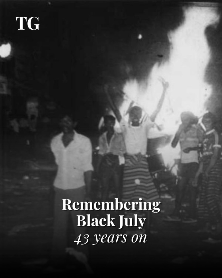 TamilGuardian's tweet photo. Remembering Black July 

Today marks 43 years since the horrors of the anti-Tamil pogrom of 1983, when thousands of Tamils were killed by Sinhala mobs backed by the then UNP government and state forces. https://t.co/Z35qm2IPfM https://t.co/vC0ufbHzmI