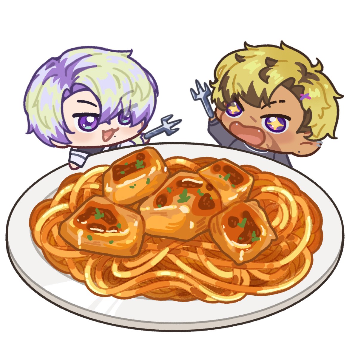 Garnet095882's tweet photo. Not sure if I draw the pasta right, but hope they can enjoy the meal soon🥺💜💜 https://t.co/B4diuLsuPf
