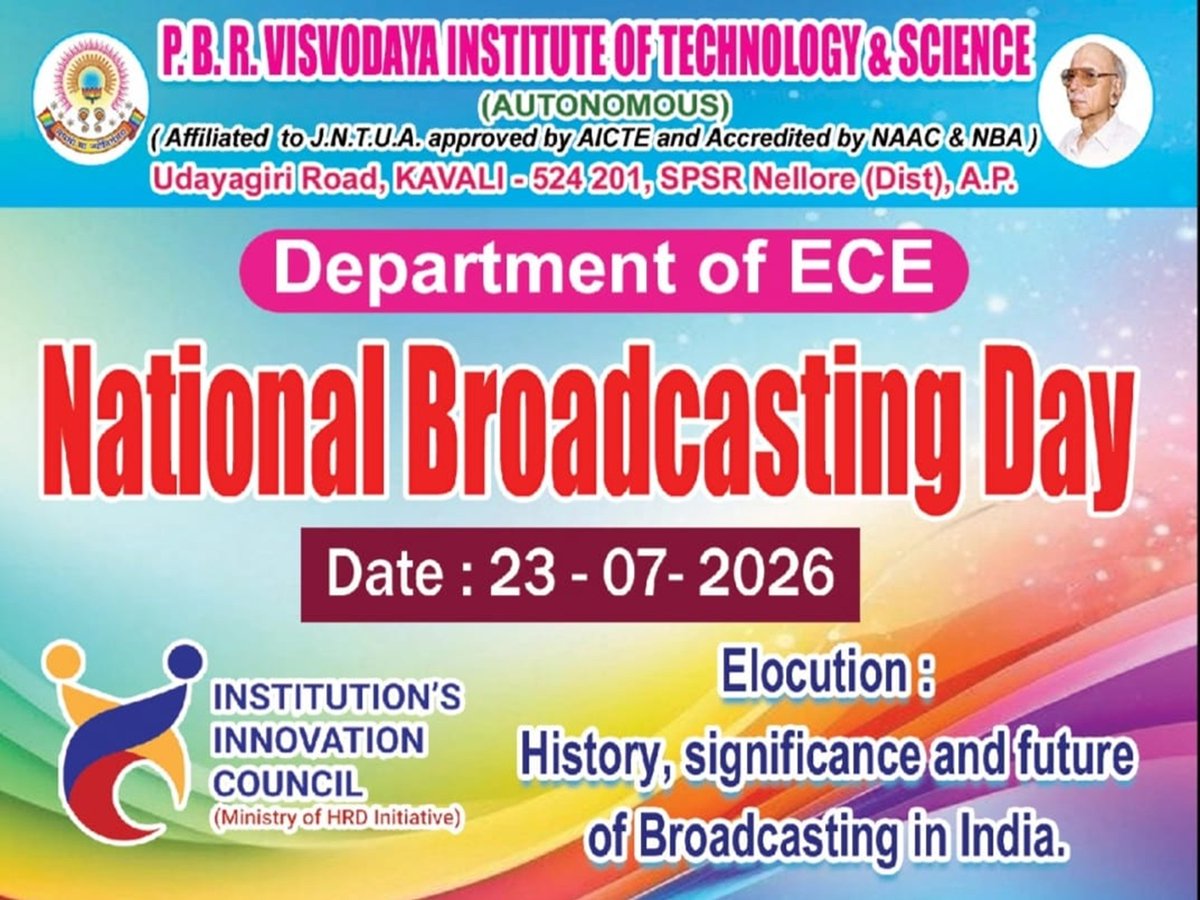 pbrvitsofficial's tweet photo. 🎤 Voices of Innovation @ #PBRVITS
The #ECE Dept. conducted an #Elocution Competition on 23 July 2026 for #NationalBroadcastingDay. 140 students participated, showcasing their communication skills while discussing the evolution of broadcasting in India.
#CommunicationSkills https://t.co/ck63C6LTWe