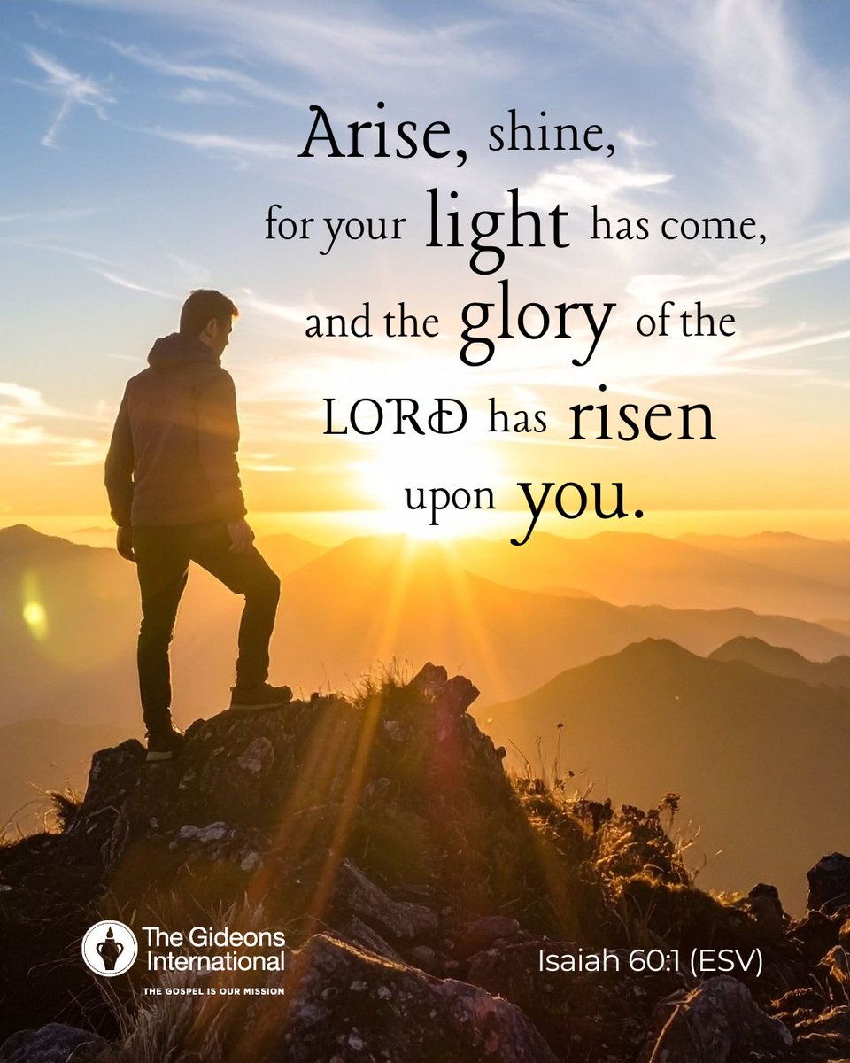thegideons's tweet photo. Let His glorious light shine through you to bring hope to those around you today.

#verseoftheday #thegideons #glory https://t.co/i2lnqnm1Zo