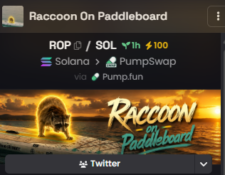RaxBezay's tweet photo. @tvbzify Raccoon On Paddleboard

ROP

6ctwkKWsuB2VQmvAQXsRAJHQrhunQCDSatAVigWWpump https://t.co/3ObClFld8n
