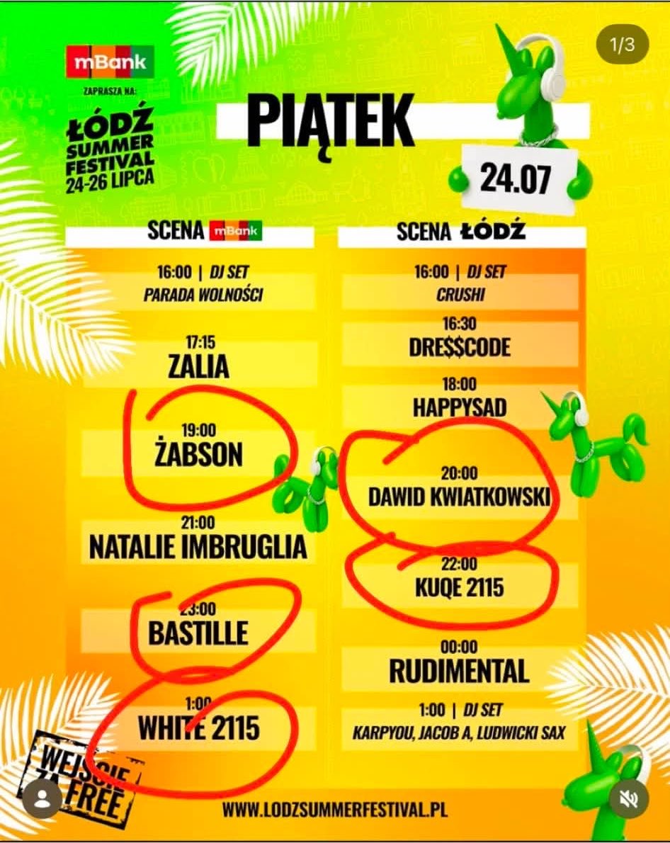 mekinalno's tweet photo. mój plan na łódź summer festival wygląda tak, oczywiście idę sama bo jakby inaczej 🙃 https://t.co/eofKltI08d