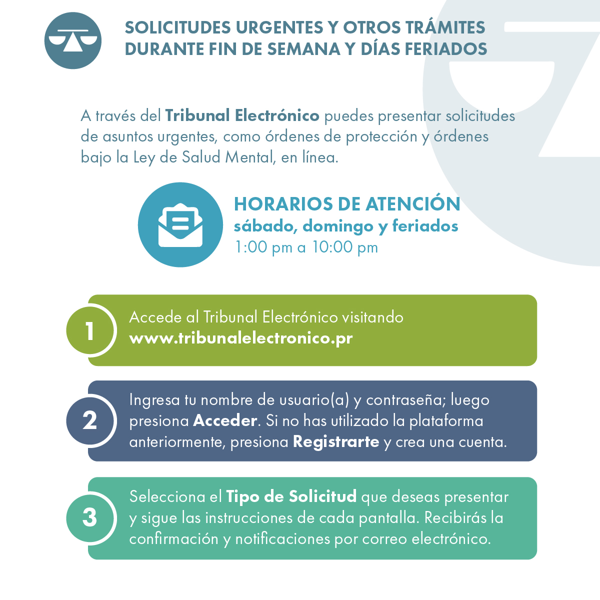poderjudicialpr's tweet photo. Por motivo de los días feriados, las dependencias judiciales permanecerán cerradas mañana viernes, 24 de julio y el lunes, 27 de julio. No obstante, el Poder Judicial mantiene la atención de asuntos urgentes ambos días y durante el fin de semana. https://t.co/X2tfa5cYnE