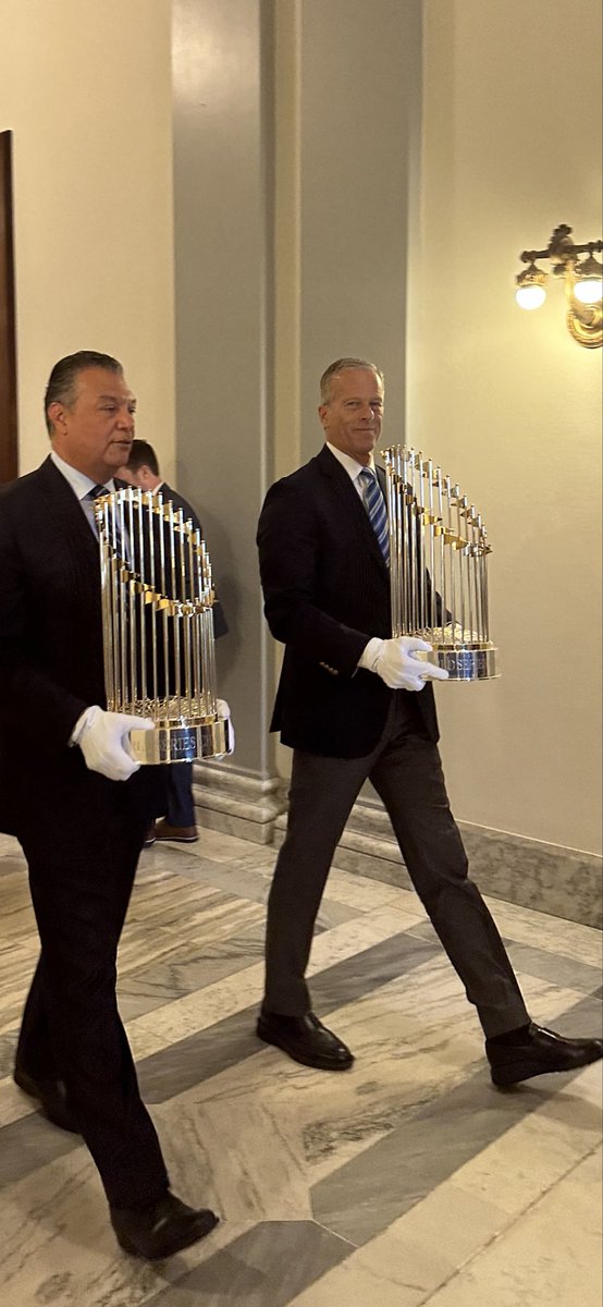 HillburnDaniel's tweet photo. THUNE and PADILLA present the Stanley Cup to world series winners the Dodgers at the capitol today https://t.co/5LHiXl2hrH