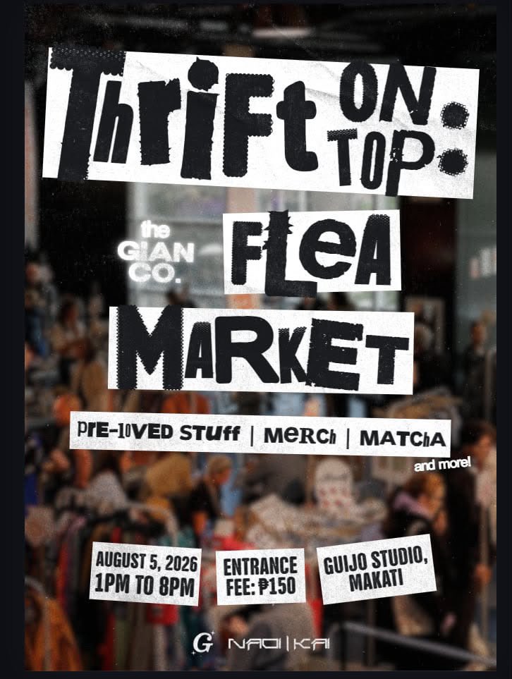 gianco_ph's tweet photo. One person’s old, another person’s gold. ✨

Come and join Gian Co’s very first Flea Market. Thrift with Gian, CJ &amp; Kairie as they sell their pre-loved pieces at 𝗧𝗵𝗿𝗶𝗳𝘁 𝗼𝗻 𝗧𝗼𝗽: The Gian Co. Flea Market

Expect gems, merch, matcha, and maybe your next favorite fit! ✰ https://t.co/VFw59nZ7sB