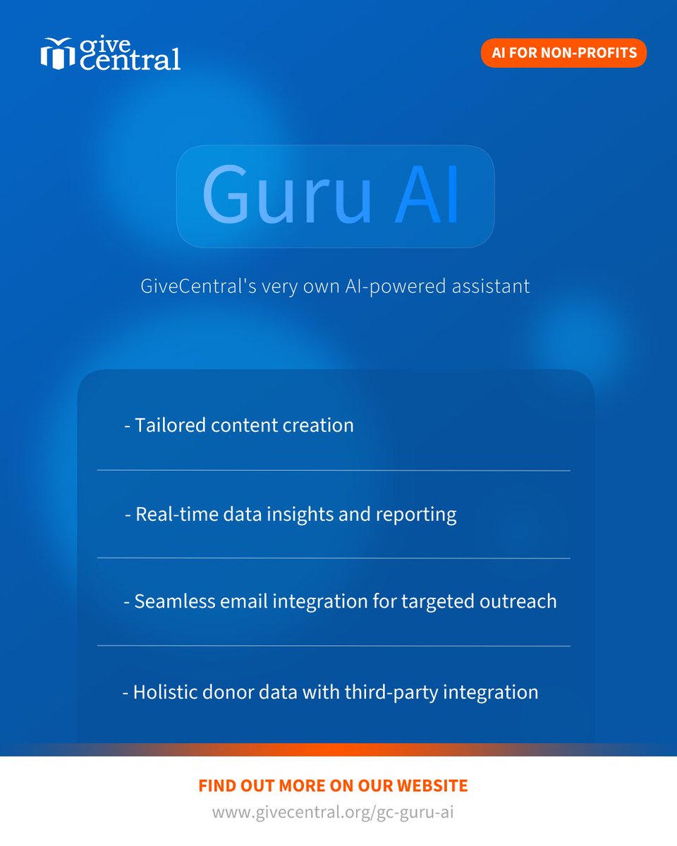 GiveCentral's tweet photo. AI for Catholic parishes and dioceses doesn't have to be complicated.

Guru AI by GiveCentral surfaces the donor insights your team needs automatically.

Learn more:

🔗 https://t.co/s2ITcr5ox5

#GiveCentral https://t.co/5eh2NsvofU
