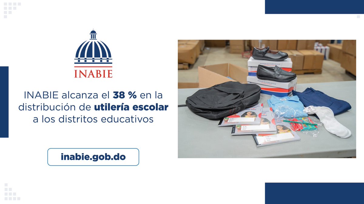 INABIERD's tweet photo. 📌 INABIE alcanza el 38 % en la entrega de utilería escolar a los distritos educativos

🔗 https://t.co/X0AaefUUSN https://t.co/HneI6XT7Bq