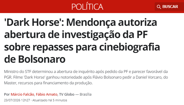 MiguelSRossetto's tweet photo. URGENTE! O ministro André Mendonça acaba de autorizar a abertura de inquérito para investigar repasses de Daniel Vorcaro para a produção do filme Dark Horse. Conversas entre Flávio Bolsonaro e Vorcaro revelaram o esquema Bolsomaster... https://t.co/G1gx3Cxy6c