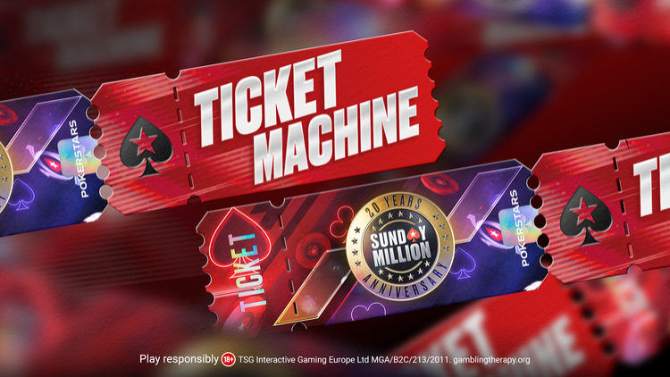 PokerStarsBlog's tweet photo. Win your way into the massive Sunday Million Anniversary and play for a share of $5 million with the Ticket Machine.

👉https://t.co/lDEUUx4BLU https://t.co/Dzwkd8KCif