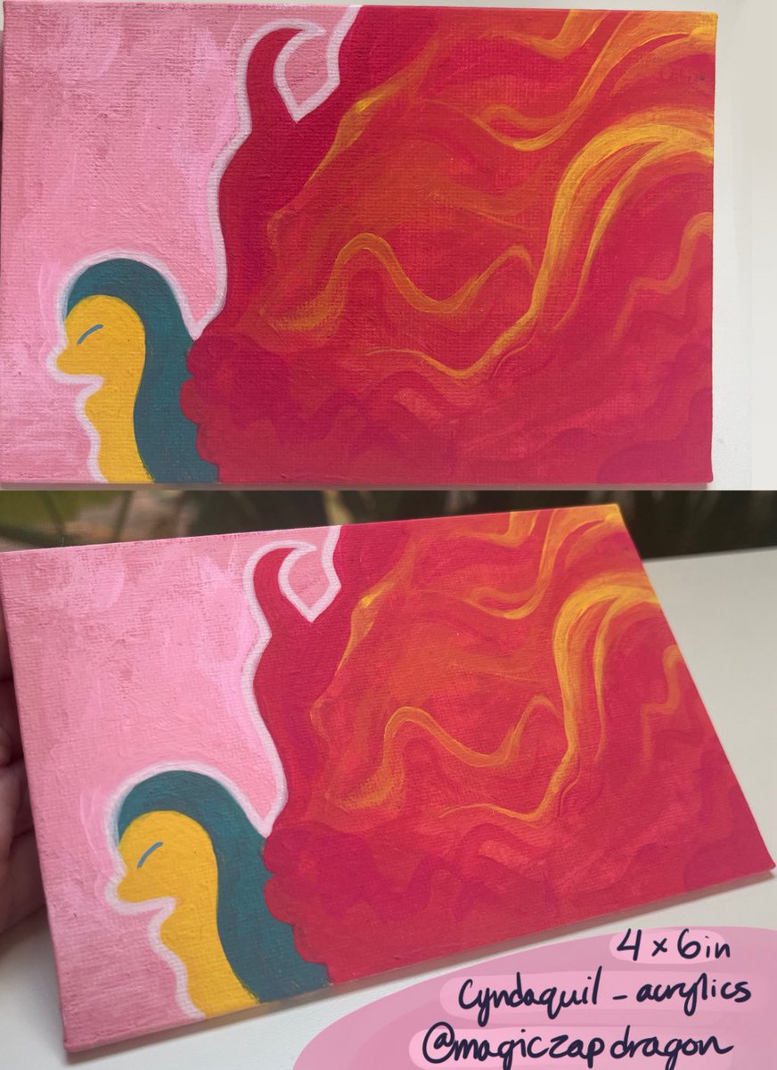 magiczapdragon's tweet photo. a cyndaquil i recently painted! ❤️‍🔥💙💛
4x6 acrylics on canvas 

#pokemon #painting #cyndaquil #acrylic #canvas https://t.co/CJVLyc7lHP
