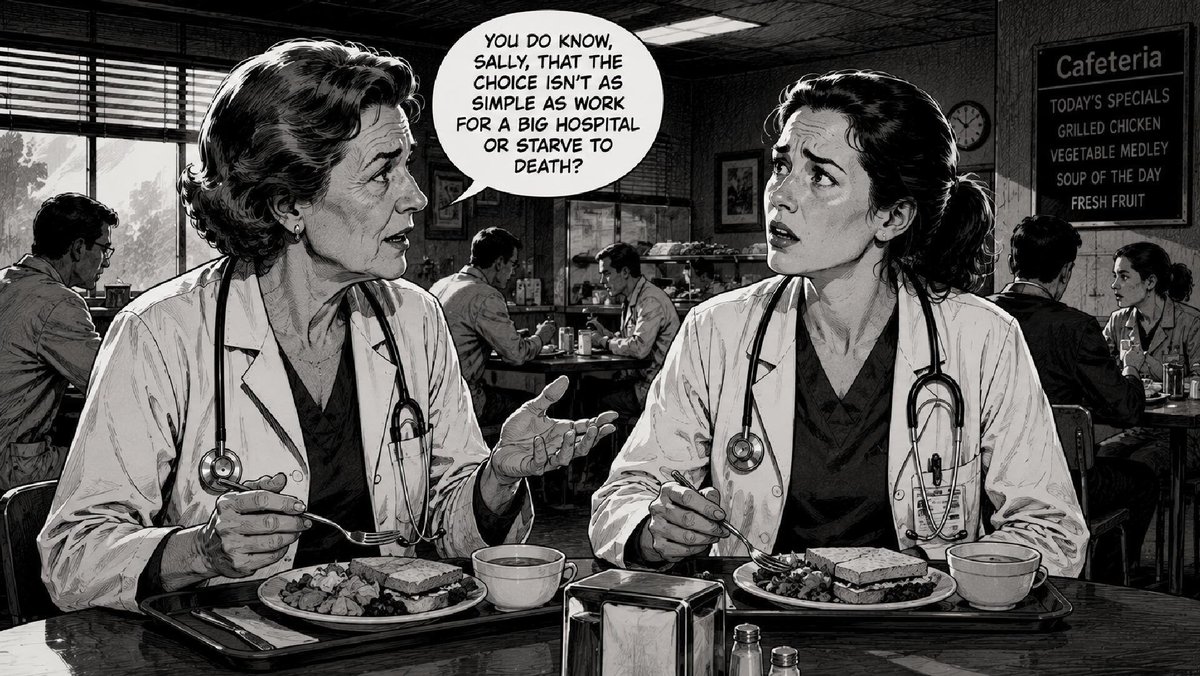 weisspclaw's tweet photo. The choice physicians are handed isn't real.
There’s more than employment and going solo.
The partition was never as high as you were led to believe.
You are allowed to check. 
Link in comments. https://t.co/RLTfEePL7j