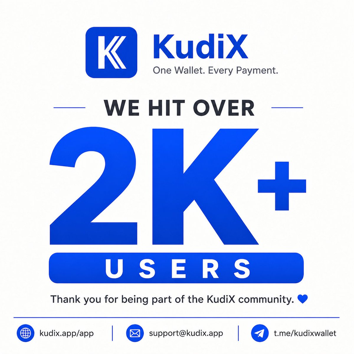 KudiXwallet's tweet photo. We just crossed 2,000+ users on KudiX!

Every signup, every transaction, every piece of feedback has helped us get here.

Thank you for believing in our vision of making crypto and everyday payments simpler.

This is just the beginning.

One Wallet. Every Payment.

https://t.co/bx6oCrwlsy