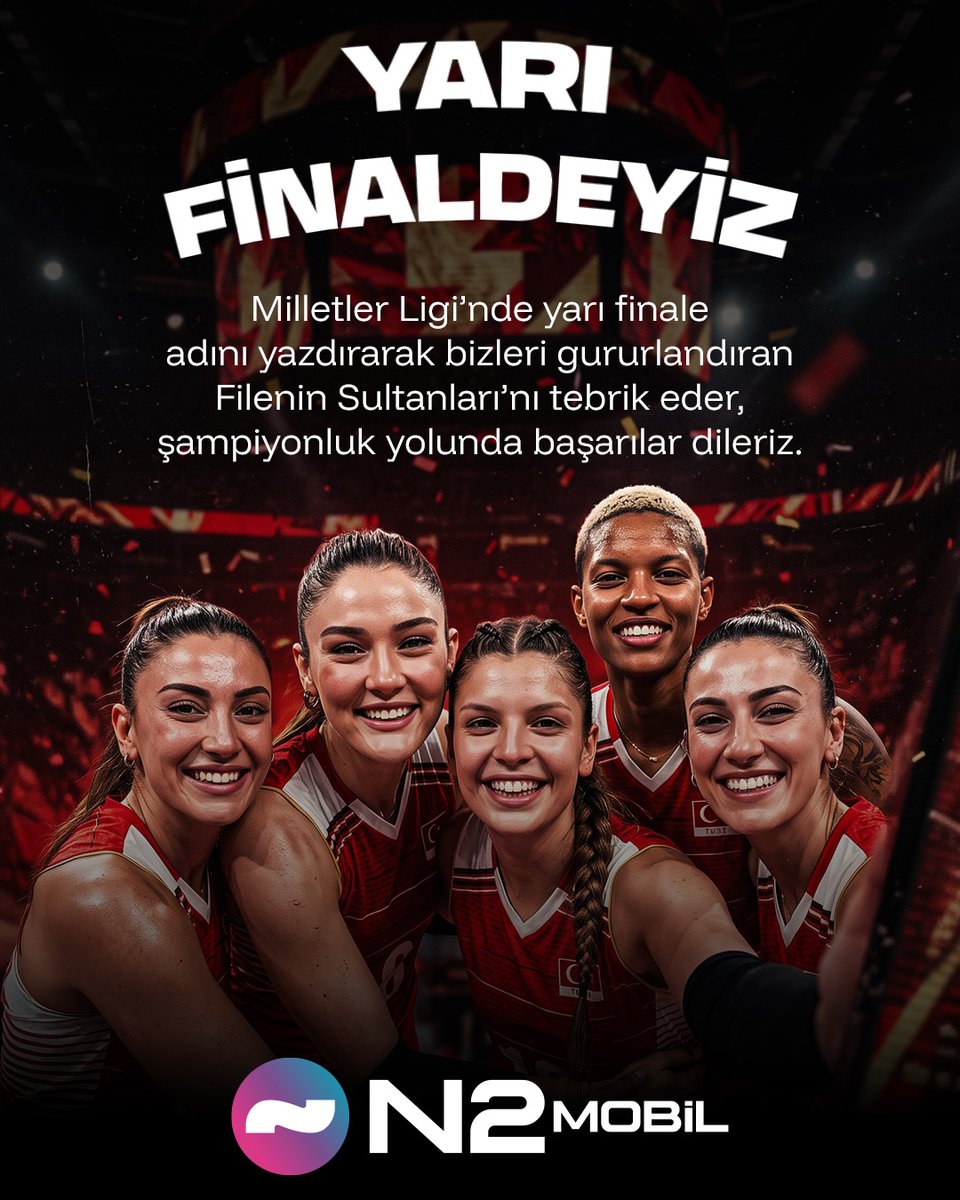 n2mobilcomtr's tweet photo. Yarı Finaldeyiz!
Milletler Ligi'nde yarı finale adını yazdırarak bizleri gururlandıran Filenin Sultanları'nı tebrik eder, şampiyonluk yolunda başarılar dileriz.
N2Mobil
#N2Mobil #Takipteyiz #YapayZeka #Niki #VoleybolMaçı #YarıFinal #FileninSultanları https://t.co/xGXF9Jrkzp
