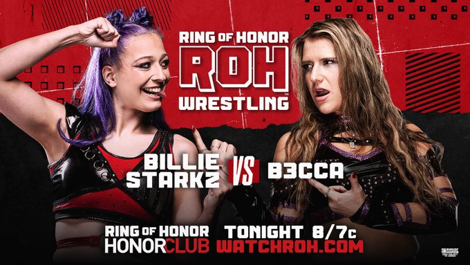 FalseFinishHQ's tweet photo. Billie Starkz vs B3CCA has been announced for tonight's episode of #ROH https://t.co/epGIGHvKyv