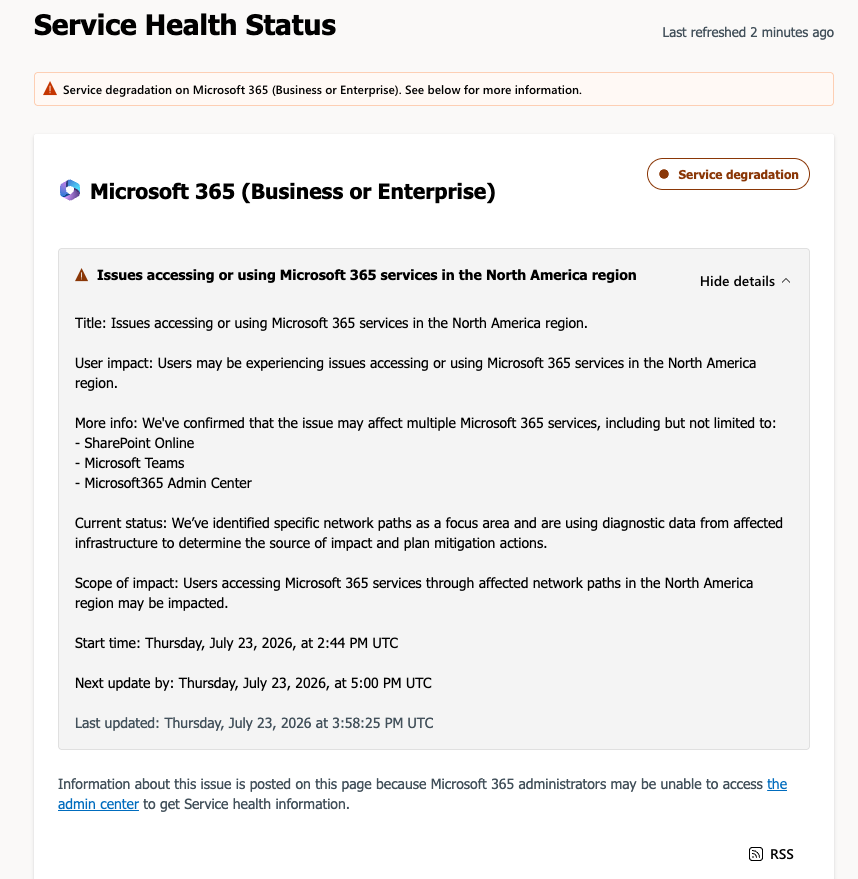 _venarix_'s tweet photo. #Microsoft 365 services are experiencing service degradation...#DDoS? If so, #313Team might be responsible. https://t.co/SCWdWNl6B8