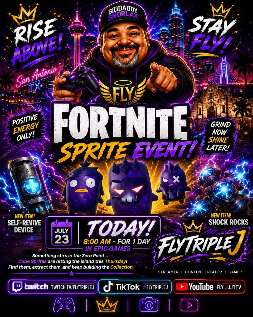 FlyTripleJ's tweet photo. ๐จ LIVE NOW! ๐จ
The new Cube Sprites have arrived! โก๐พ Come watch me hunt every new Sprite live on TikTok!
๐ฎ LIVE: @FlyTripleJ
Whoโs ready to build the collection? ๐ฅ๐ @Fortnite @FortniteFNLK
#Fortnite #CubeSprites #TikTokLive #EpicGames https://t.co/8suinkRwJY