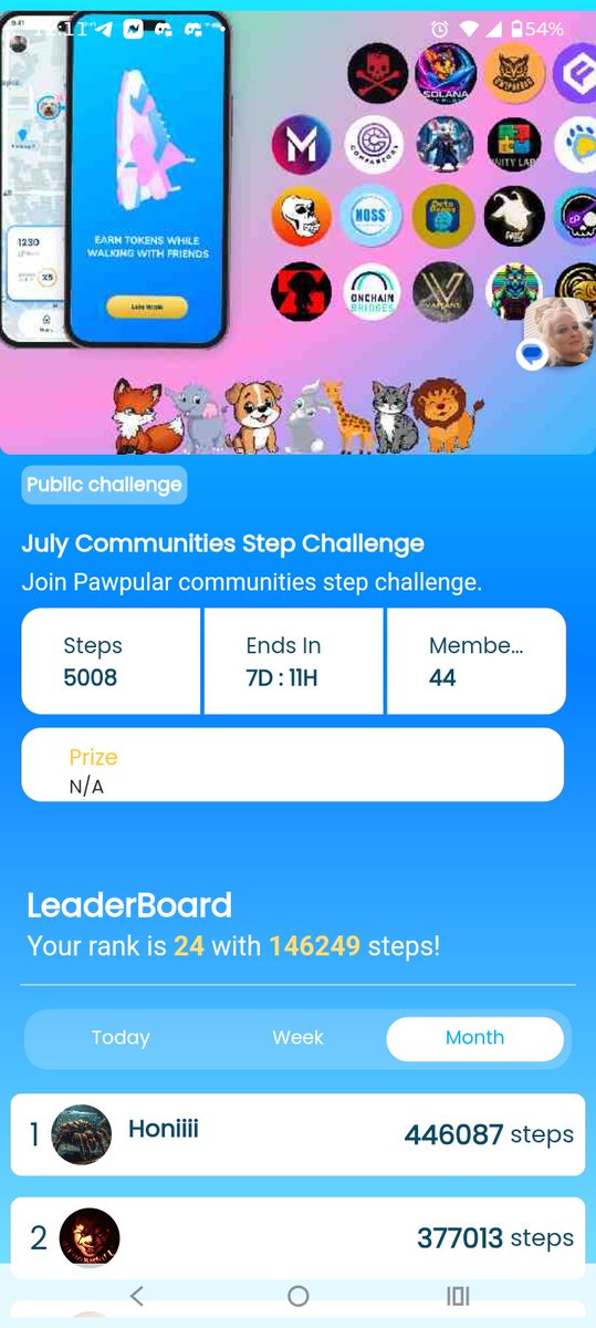 ChadHug52321659's tweet photo. Started this step challenge on July 15, and I'm already up to 24th place. ๐ช
Top 10 by the end of this month... then I'm coming for 1st next month. Every step counts. ๐ถโโ๏ธ๐ฅ #StepChallenge @PawpularApp https://t.co/kqZB951DbJ