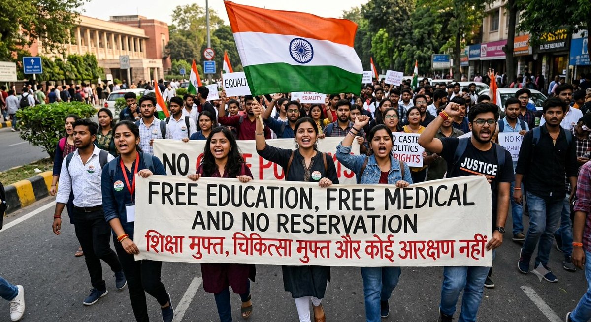 SU_S400's tweet photo. @mansixsharma अभी जनरल स्टूडेंट्स शिक्षा मुफ्त  , चिकित्सा मुफ्त और कोई आरक्षण नहीं...  का पोस्टर लेकर चले जाए तो ये जो स्टूडेंट्स के भगवान बनने की कोशिश कर रहे तब ये सब ...मर जाएंगे #noreservation https://t.co/JLQWHZcibn