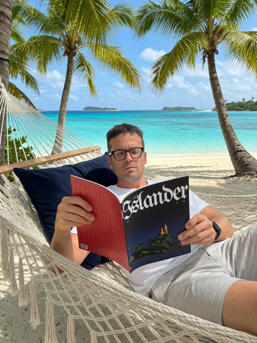 MattChr83's tweet photo. Brand new Islander has arrived…so where better to read it than my private tropical island? 👊

(Great article btw @Luca_Johnson96) https://t.co/iiPO28gdxo