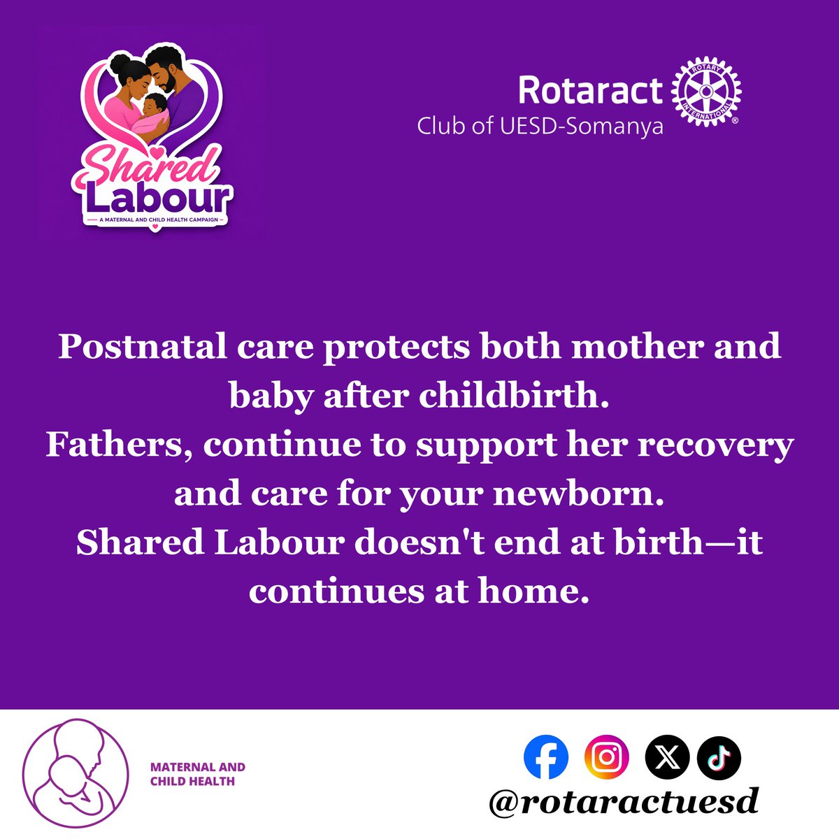 rotaractUESD's tweet photo. π Shared Labour: Care Doesn't End at Childbirth
#SharedLabour
#MaternalHealth
#FatherInvolvement
#ResponsibleFatherhood
#ParentingTogether
#MaternalWellbeing
#ChildDevelopment
#Rotaract
#RotaractGhana
#RotaryInternational
#D9104
#RotaryDistrict9104
#CreatingLastingImpact https://t.co/a427iFGrbq