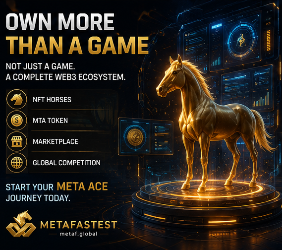 Metafatest's tweet photo. Own More Than a Game

Not just a game.
A complete Web3 ecosystem.
✨ NFT Horses
✨ MTA Token
✨ Marketplace
✨ Global Competition

Start your META ACE journey today.
🌐 https://t.co/kYvYkmmKLa https://t.co/ezgzYKViW8