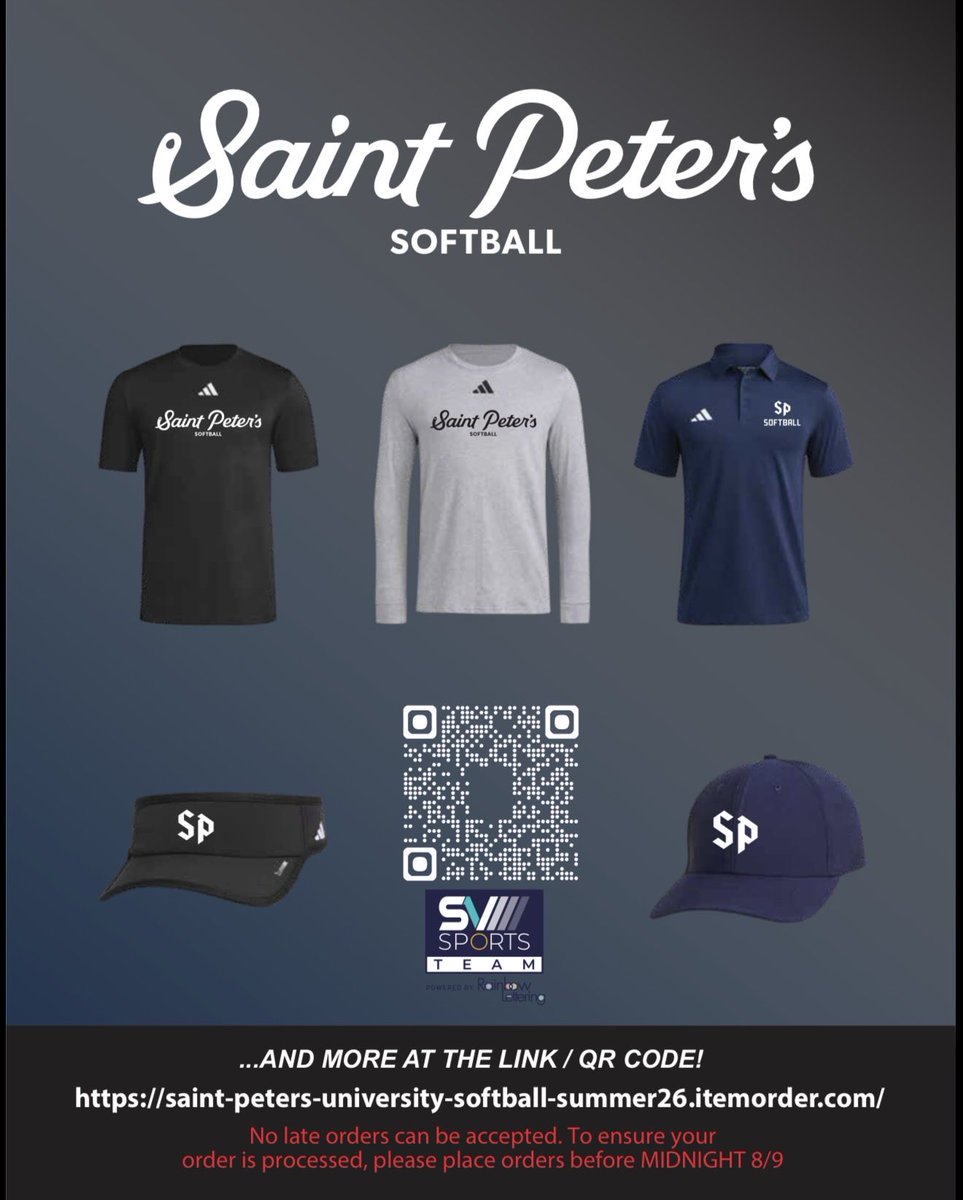 PeacockSoftball's tweet photo. The Saint Peterβs Softball Team Store is NOW OPEN! π₯ Grab your favorite gear before the store closes on August 9 at midnight. Link in bio! ππ¦
#StrutUp π¦ https://t.co/4GQ2WMCvTB