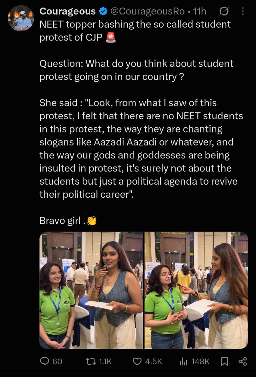 keshavkhera's tweet photo. @abhishek Agar protest mein NEET students hain. Toh ye kaun hai jo interview de rahi hai. https://t.co/S8cPcPEQzX