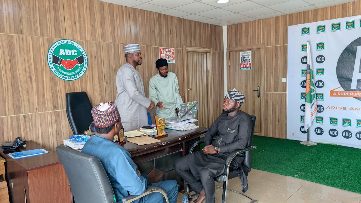 glitterstar41's tweet photo. Today, My office had the Honour of receiving dedicated young Nigerians from different parts of our country, including the Gombe State Youth Synergy for Development Forum, Hon. Bashir Omokayode Yusuf (Maigaskiya) from Kwara State, Some Party Faithfuls and leaders of the ADC Movement for a New Nigeria. As we sat together, it became clear that our diversity is our greatest strength. Though we come from different states, backgrounds, and experiences, we are united by one purpose: building a stronger ADC and giving Nigerians renewed hope for a better future. The energy, ideas, and commitment shared today reaffirmed that the youth remain the driving force of every successful political movement.

I sincerely appreciate their visit, their encouragement, and their commitment to our great party and our country. Our Doors will remain open to every patriotic young Nigerian who is ready to serve with sincerity and purpose. We will continue to work together, strengthen our structures, mobilize across communities, and build a united youth movement capable of delivering the Atiku Amaechi ticket to victory in the 2027 general election. History is shaped by those who organize, sacrifice, and stand together for a cause greater than themselves, and I am confident that, united under the banner of the ADC, we will rise to that responsibility.

Balarabe Rufai 
National Youth Leader 
African Democratic Congress 
23rd July, 2026