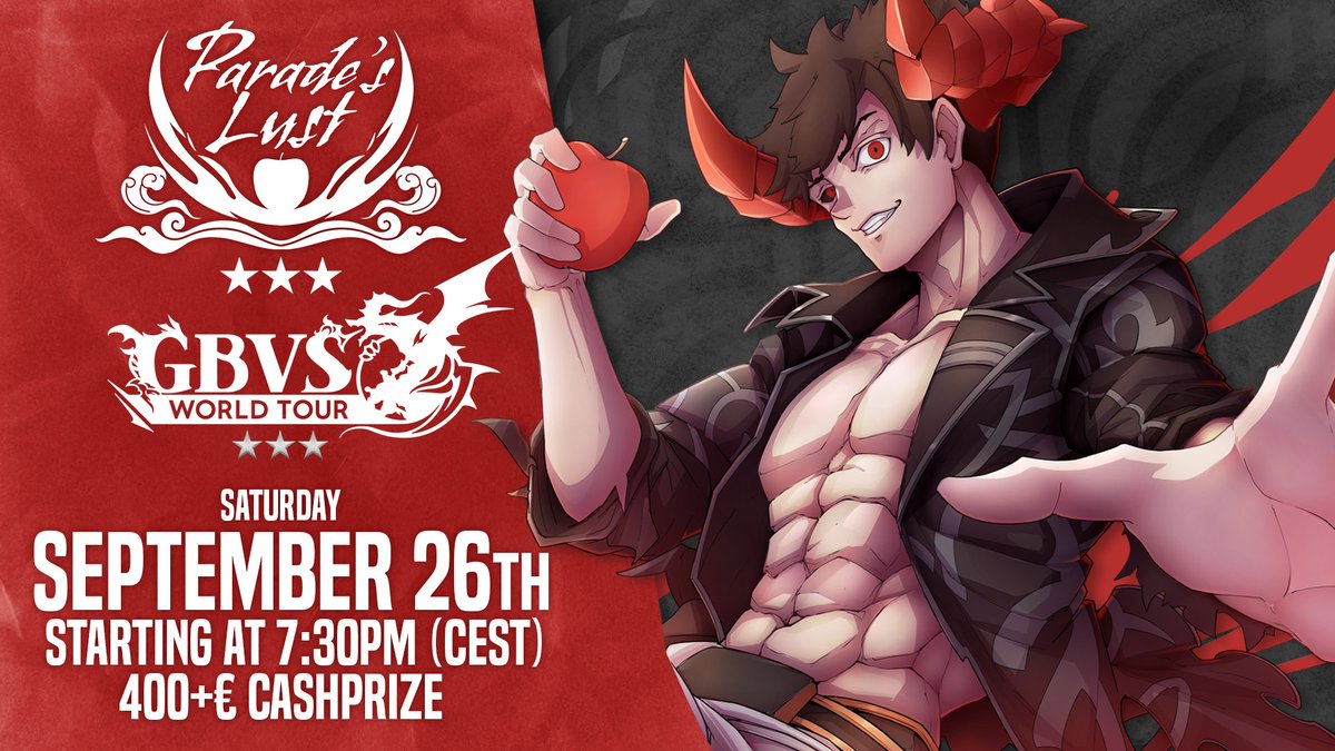 Pap_fgc's tweet photo. C'est maintenant officiel !

Très heureux d'annoncer que le prochain Parade's Lust sera une étape 3 étoiles pour le GBVS World Tour !!!!

📅Samedi 26 Septembre 2026
🌎Europe
💵400€ de cash prize minimum car pourquoi pas
🎥Sur ttv/pap_ounet
🗒Inscription en réponse ! https://t.co/6V4tj7fm5j