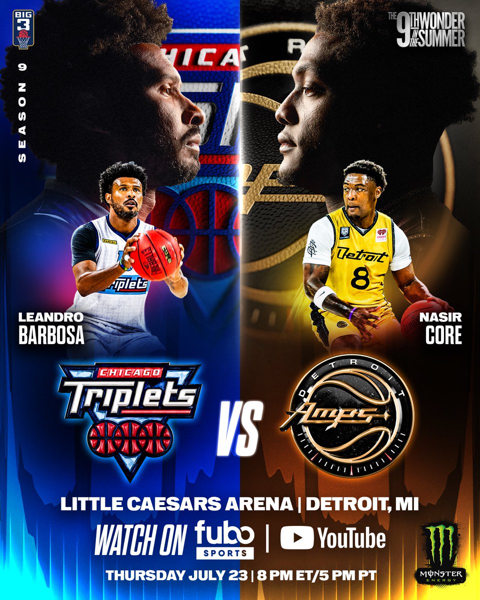 thebig3's tweet photo. Leandro Barbosa and the Chicago Triplets are in Detroit tonight to face Nasir Core and the Amps. Little Caesars Arena, 8 PM ET / 5 PM PT on @fuboSports and @YouTube 

Powered by @MonsterEnergy https://t.co/zfWaGwkggC