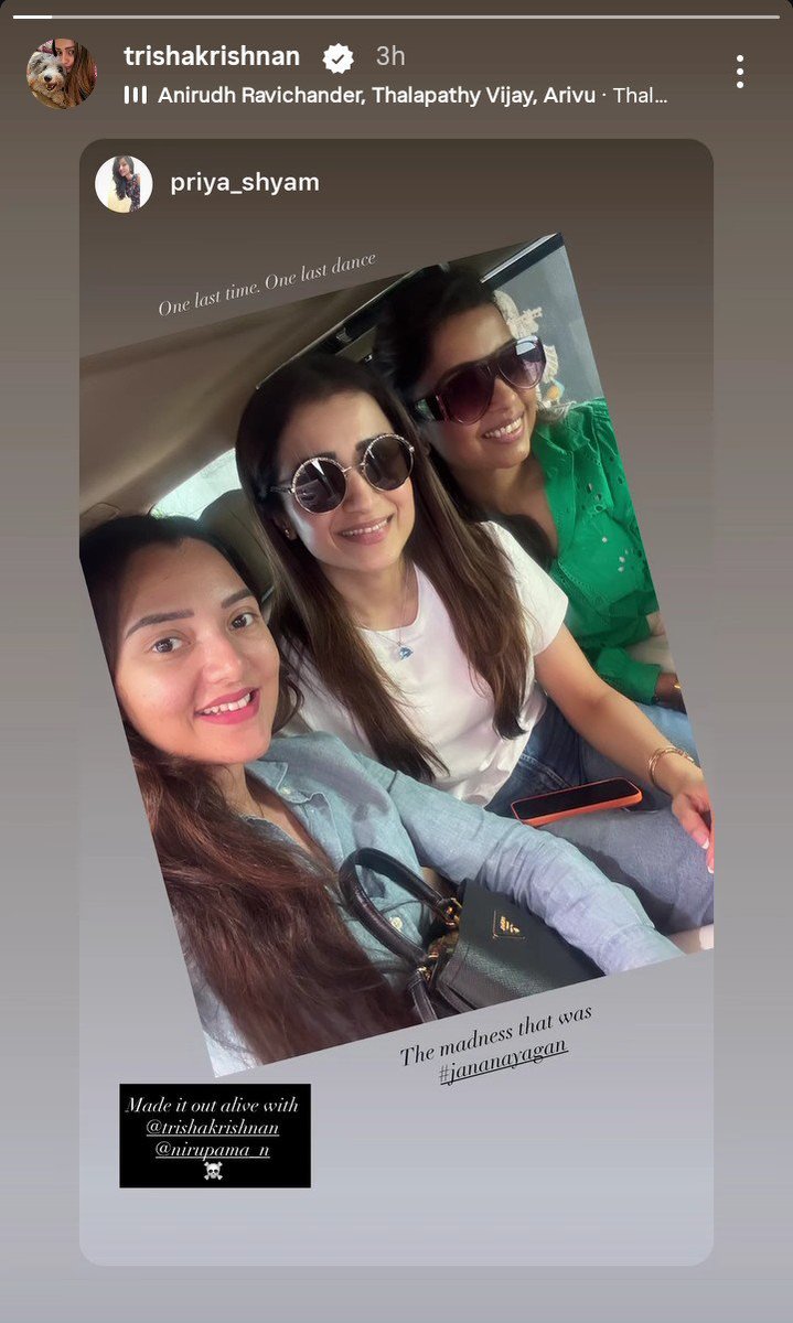 _ImJishnu's tweet photo. #Trisha Instagram story 🤩 

she celebrating his co-actor Joseph's last dance 🕺💃 #JanaNayagan FDFS 🥳 https://t.co/Orz9VzuJTy