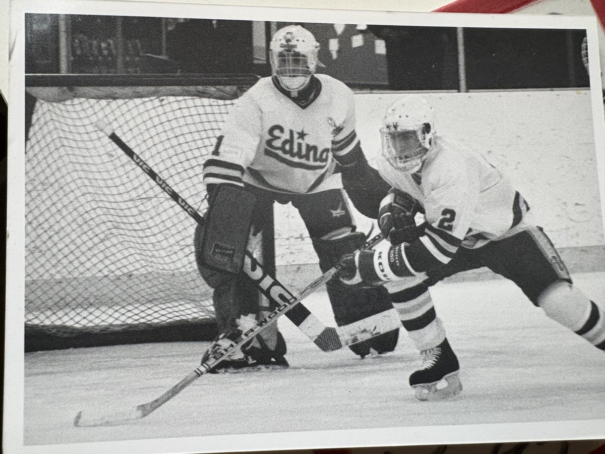 GolfLoonsMN's tweet photo. Golf Loons guest - Matt Bertram, patrolling the net and Twig, one of his defensemen, helping out. Lots of net available, but I'm sure we had it all under control - ha! 😀  An "Oldie but a goodie!"
Bertie's interview at 46:00 of the pod
@matthewbertram 

https://t.co/a11zHNukGc https://t.co/lWNogFlM2B