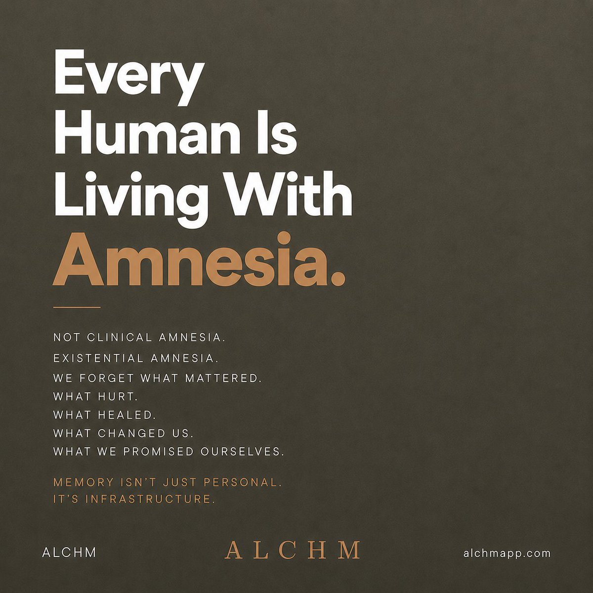 alchmapp's tweet photo. Every human is living with amnesia.

Not clinical amnesia.

Existential amnesia.

We forget what mattered.

What hurt.

What healed.

What changed us.

What we promised ourselves.

Imagine if companies forgot everything they learned every six months.

They'd collapse.

Maybe wisdom isn't about learning more.

Maybe it's about forgetting less.

(New essay ↓)
https://t.co/myxOdsmSeb