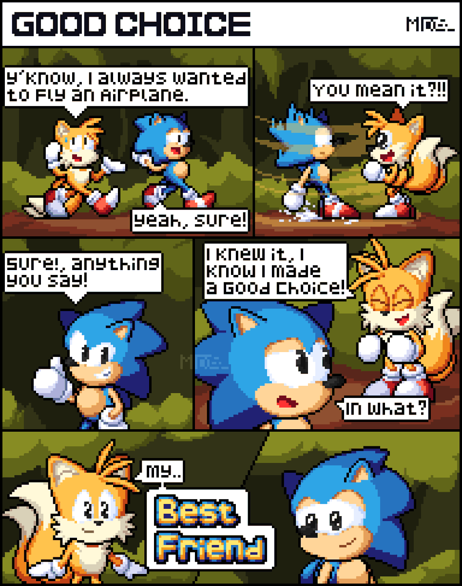 Fadastudio25's tweet photo. "Good Choice!".
.
it was inspired from animated film. can you guess it what film it is? 👀
.
#sonic #tails #pixel #comic https://t.co/gZ2d1PLeha